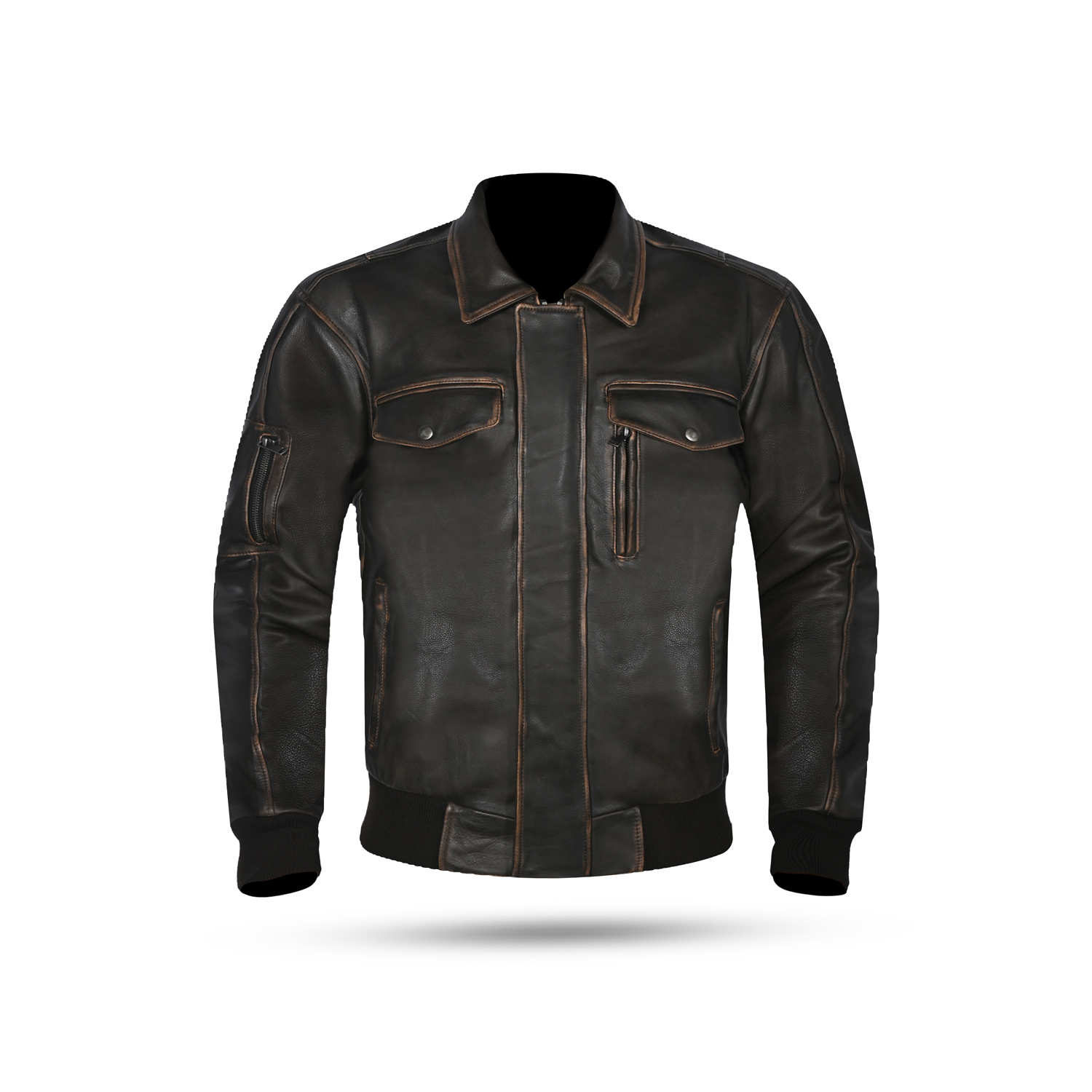 Vintage Distressed Leather Bomber Jacket – Dark Antique Brown image 1