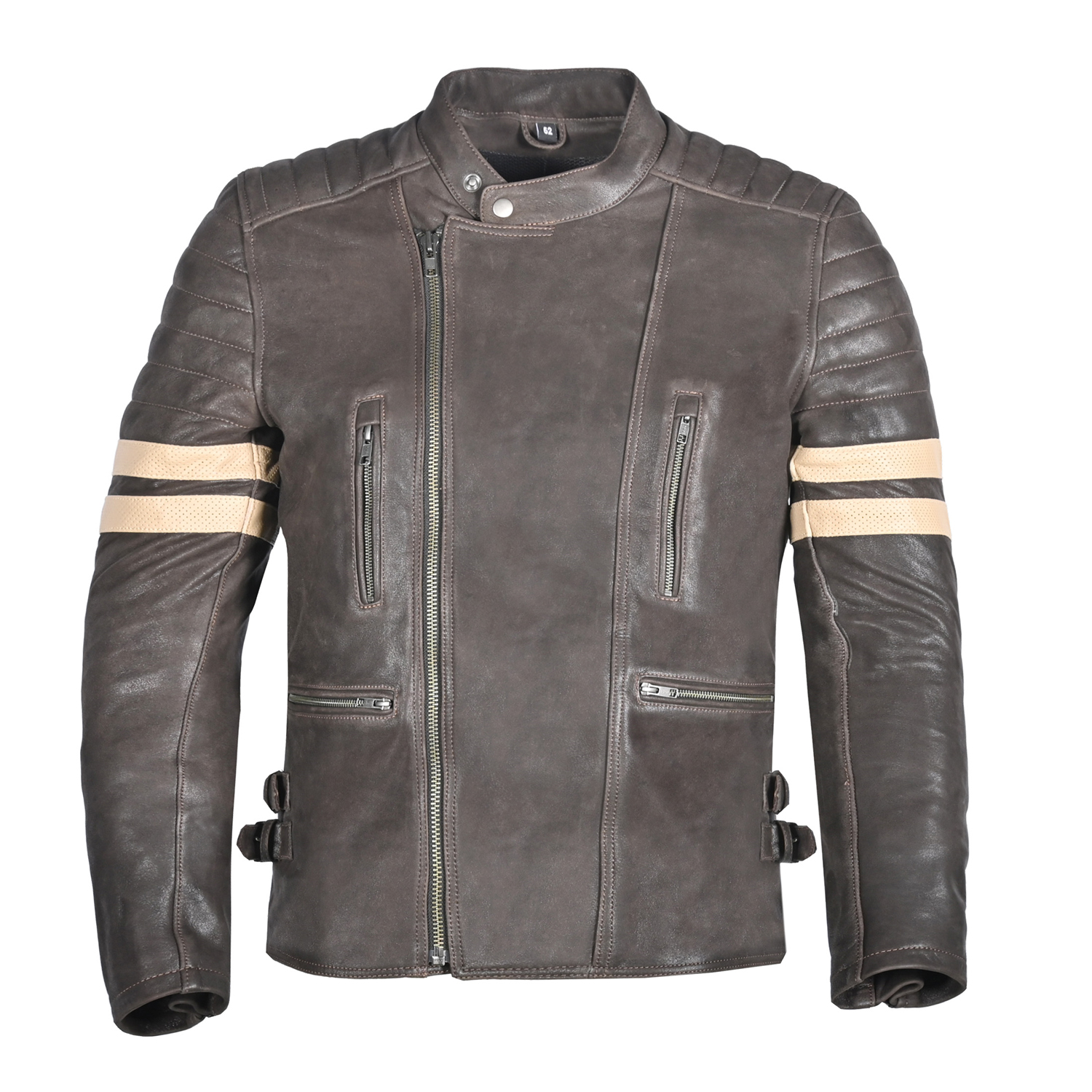 Vintage Asymmetric Distressed Leather Riding Jacket – Matte Brown image 1