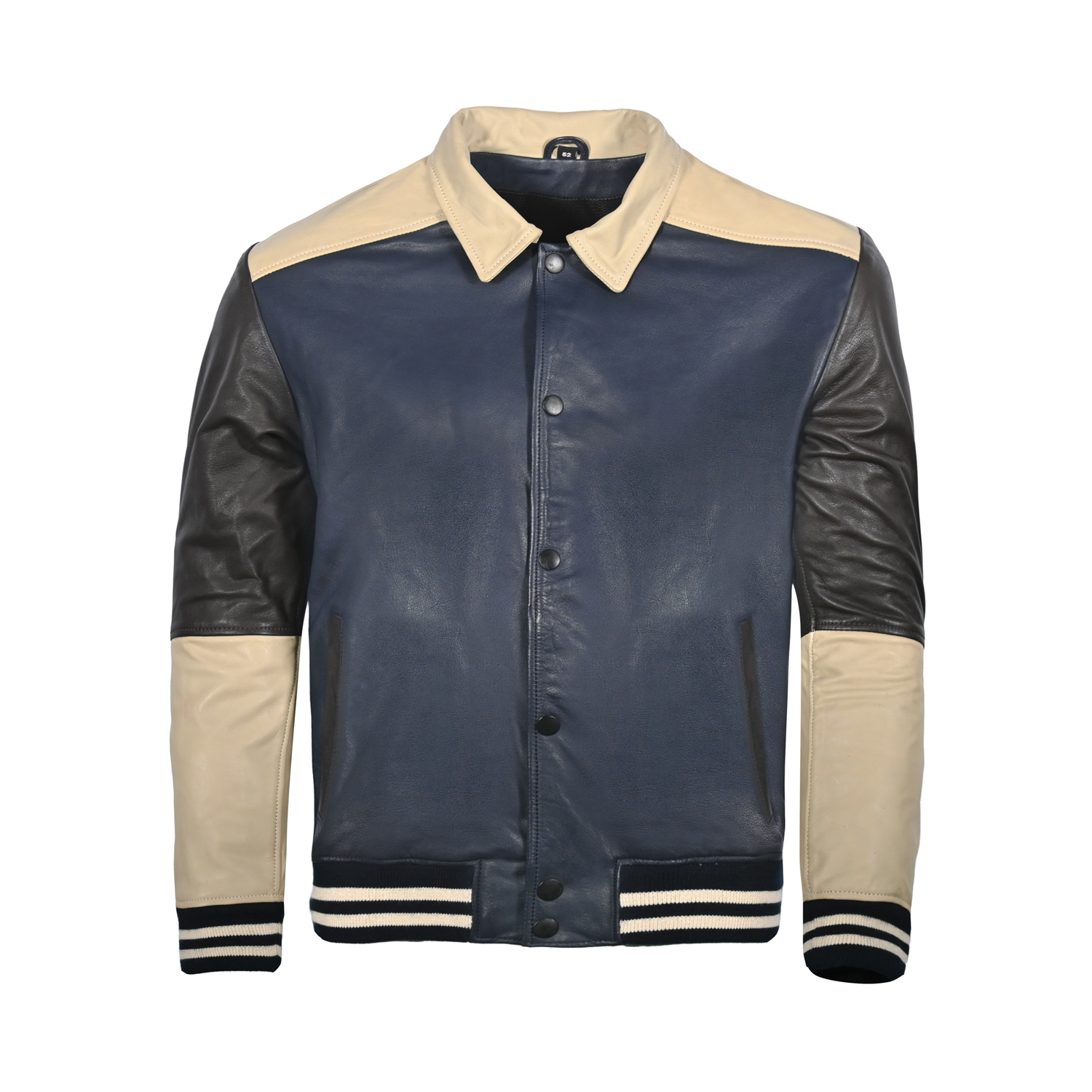 Vintage Varsity Leather Riding Jacket – Navy, Cream & Dark Brown image 1