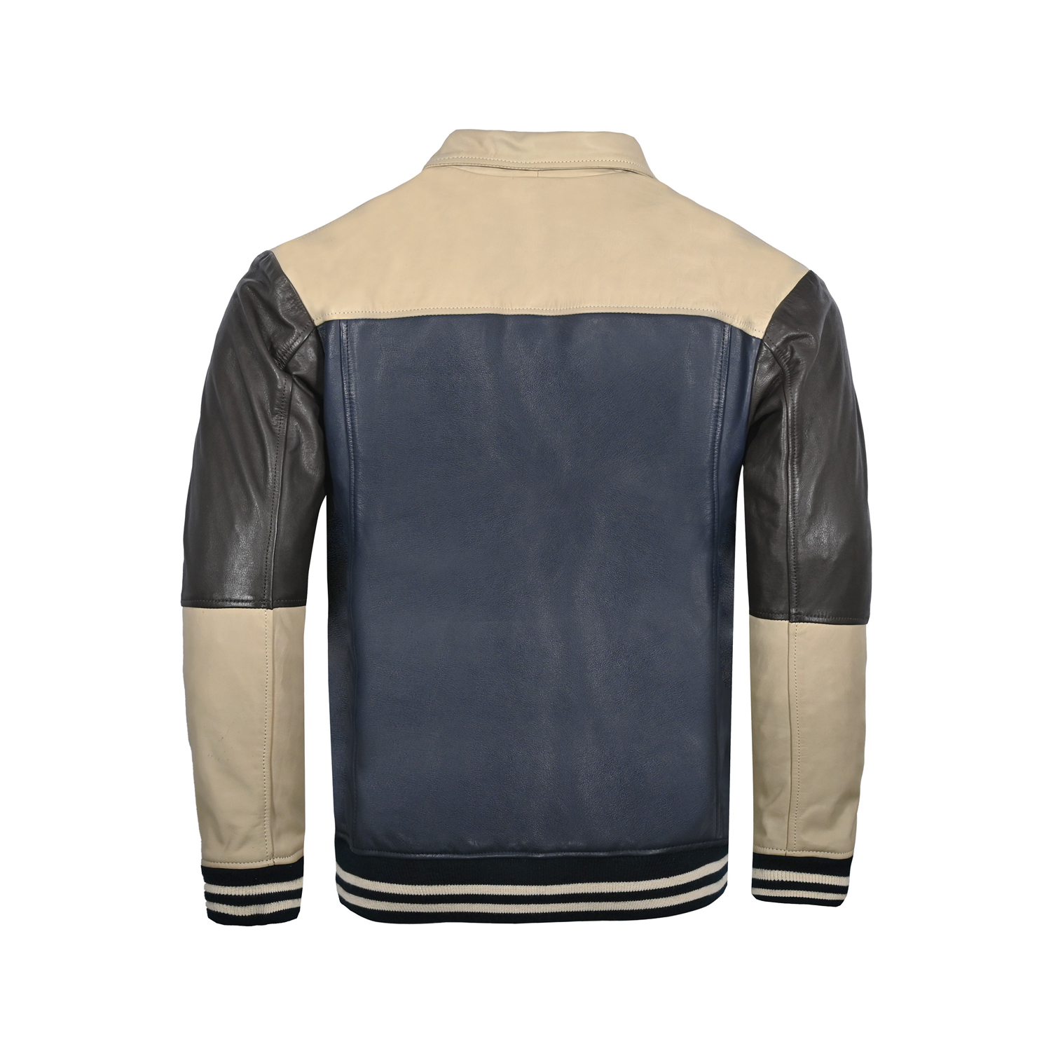 Vintage Varsity Leather Riding Jacket – Navy, Cream & Dark Brown image 2